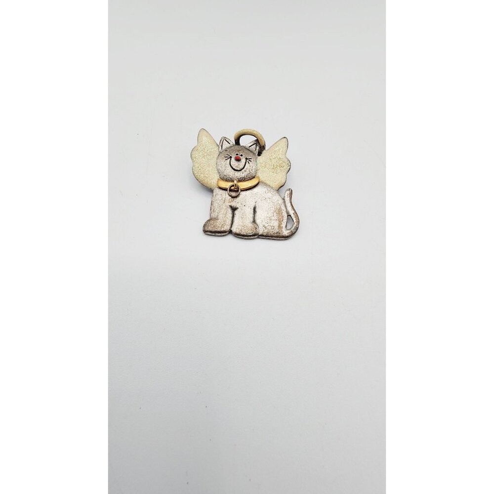 AJMC Perfect Angel cat glitter wings halo brooch pin 1 3/4"